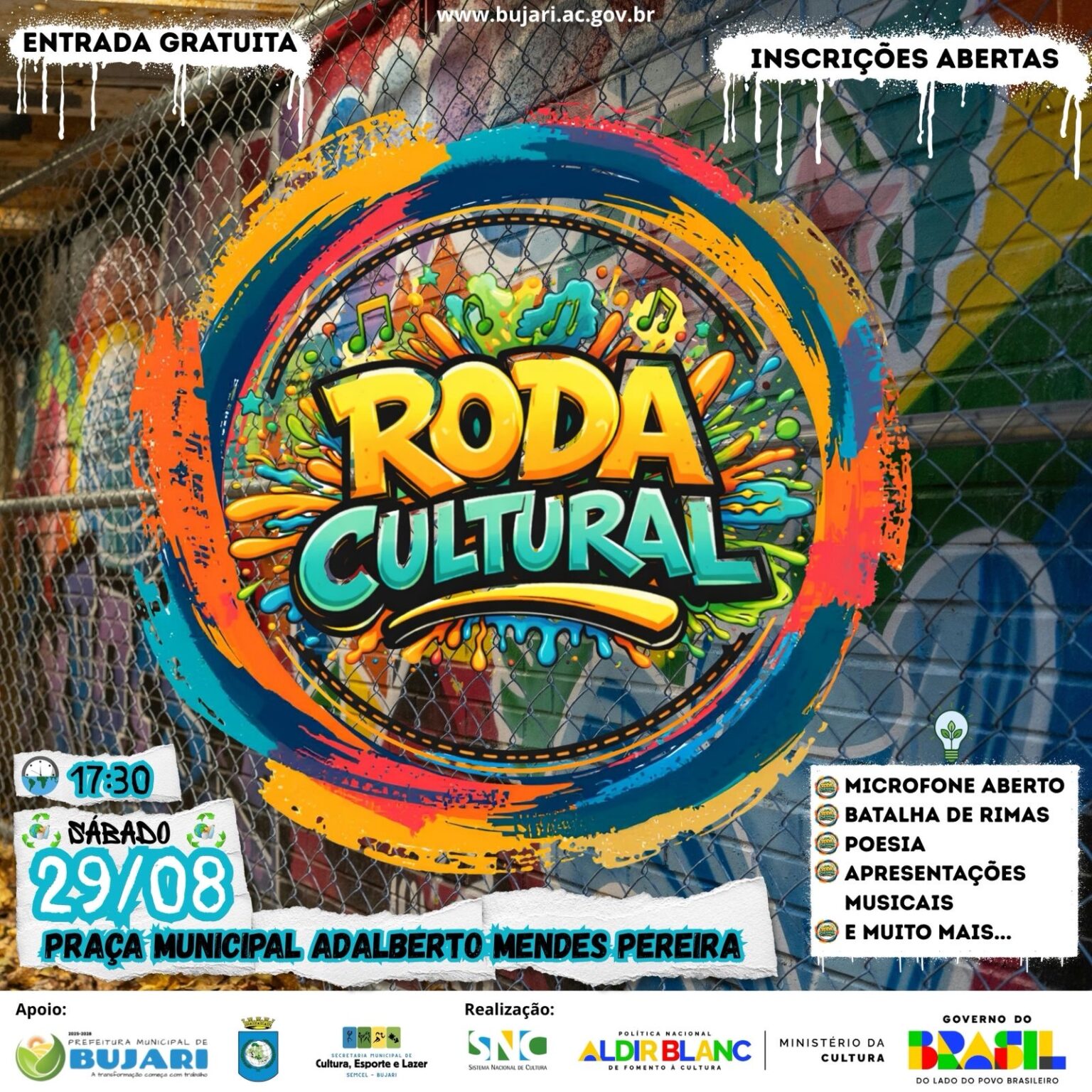 Roda Cultural Gratuita no Bujari: Arte, Música e Poesia para Todos Roda Cultural Gratuita no Bujari: Arte, Música e Poesia para Todos