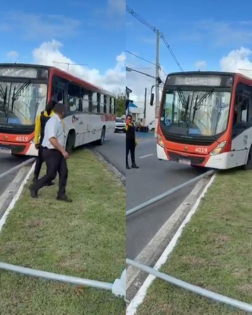 Motorista de ônibus perde controle e bate em poste em Maceió; Veja o Vídeo