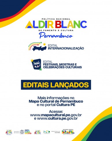 Pernambuco Lança Novos Editais da Política Nacional Aldir Blanc com Investimento de R$ 8,4 Milhões Pernambuco Lança Novos Editais da Política Nacional Aldir Blanc com Investimento de R$ 8,4 Milhões
