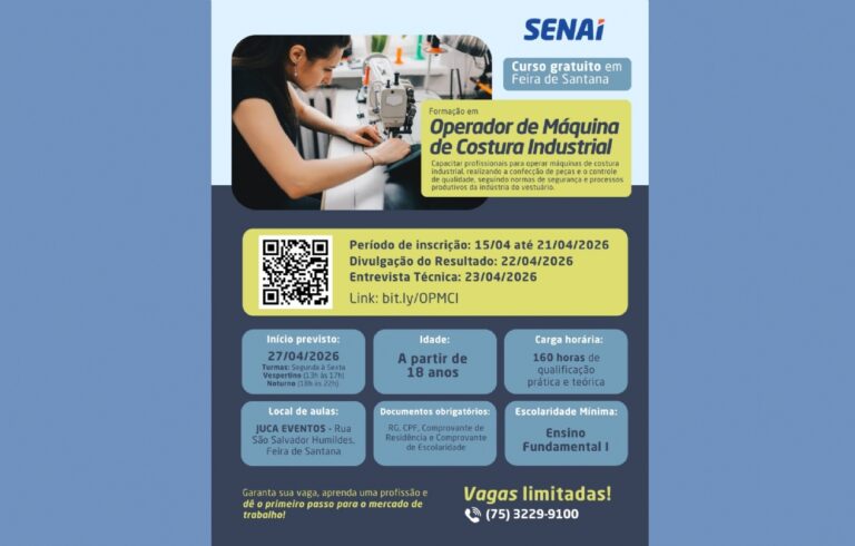 Curso Gratuito de Costura Industrial em Humildes: Prefeitura e Senai Oferecem Bolsa-Auxílio Curso Gratuito de Costura Industrial em Humildes: Prefeitura e Senai Oferecem Bolsa-Auxílio