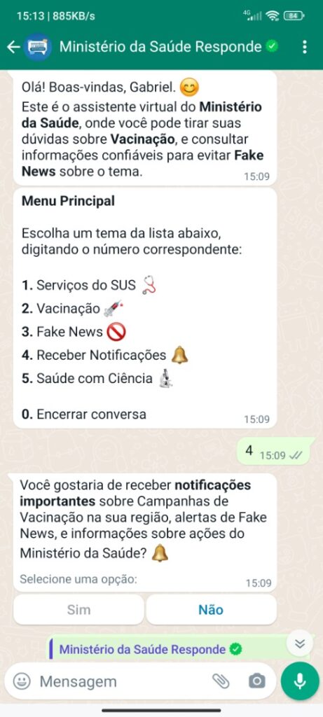Ministério da Saúde lança assistente virtual no WhatsApp com informações oficiais sobre a vacinação image 71