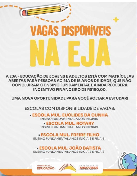 Matrículas Abertas para EJA em Arcoverde: Oportunidade para Jovens e Adultos Matrículas Abertas para EJA em Arcoverde: Oportunidade para Jovens e Adultos